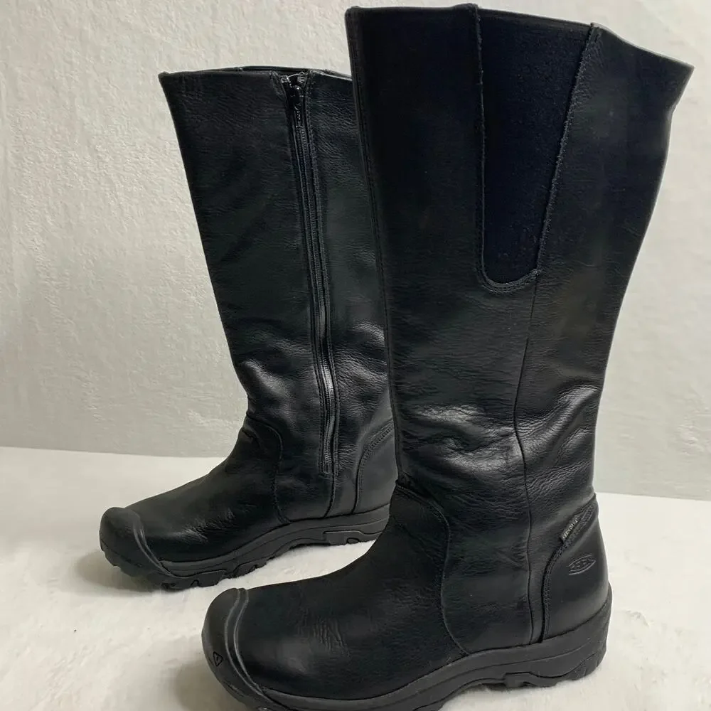 KEEN Silverton Womens 9.5 Black Waterproof Leather Upper Zip Up Boots Winter